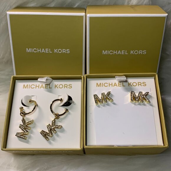 MICHAEL KORS 3D Pave Stud & Huggies Earrings Set (2) PAIRS - Picture 1 of 7